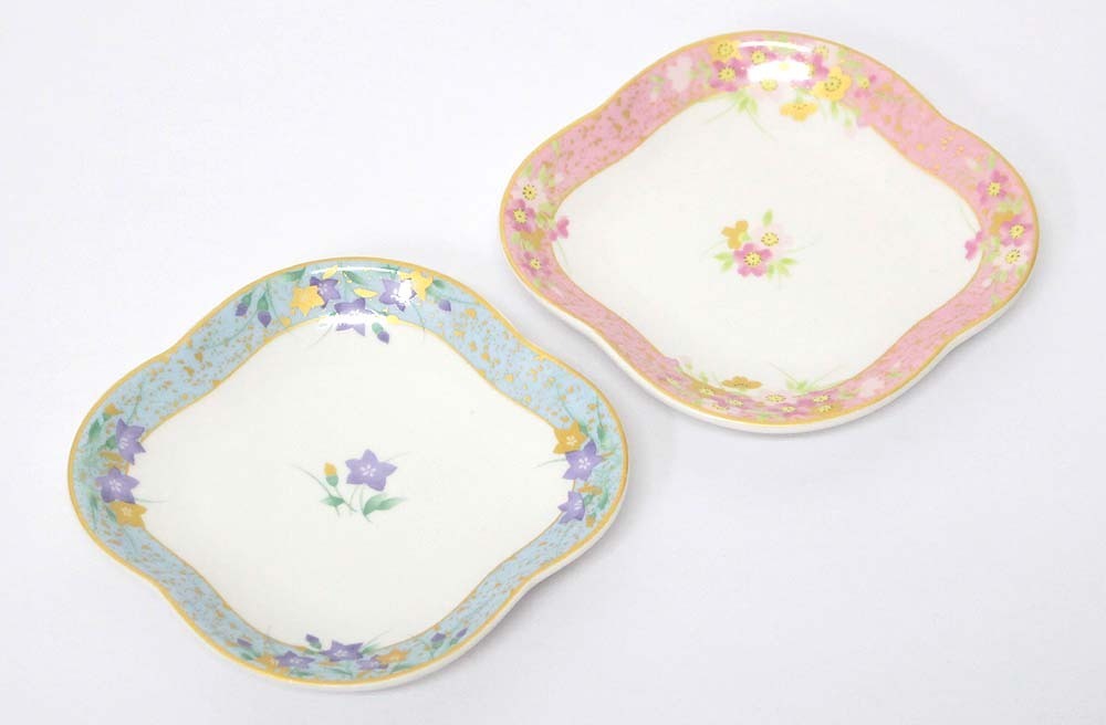 池坊美佳 小皿 2点セット アンティーク コレクション ピンク 和食器 平皿 絵皿 花柄 陶器 青 ブランド雑貨総合 絵皿