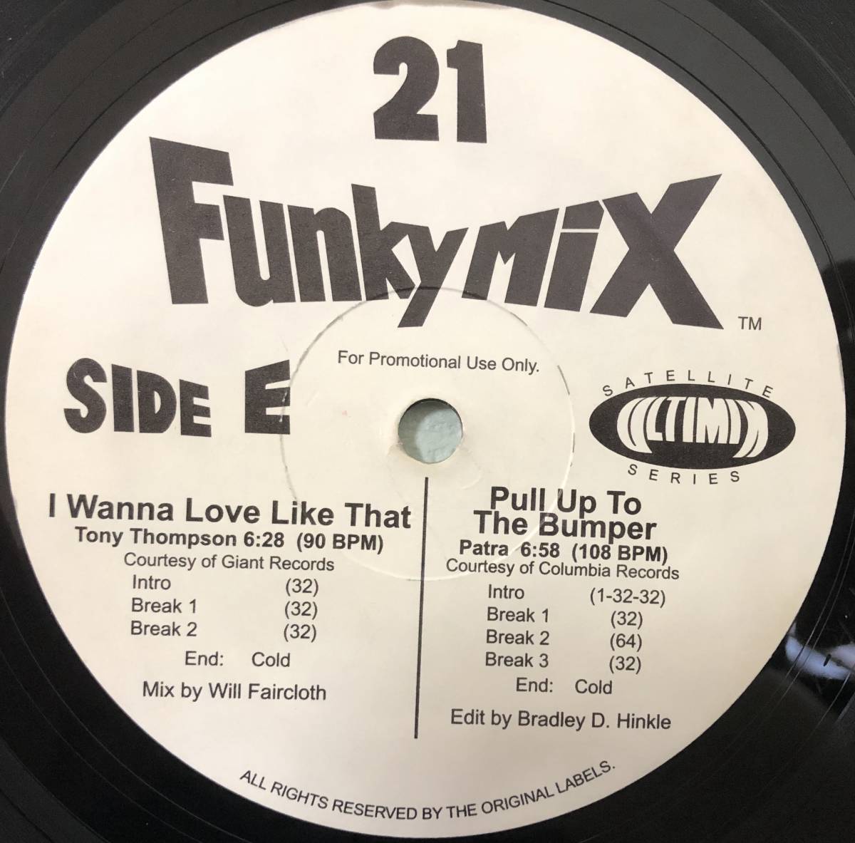 FUNKY MIX / TONY THOMPSON - I WANNA LOVE LIKE THAT / PATRA - PULL UP TO THE BUMPER / 1994 FLASHBACK MEDLEY PT2 / BG123_画像1