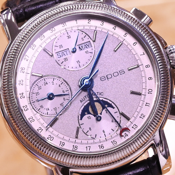 本物 極上品 エポス 3214SL バルジュー7751 トリプルカレンダー ムーンフェイズ クロノグラフ メンズウォッチ 紳士自動巻腕時計 箱 保証書_画像3