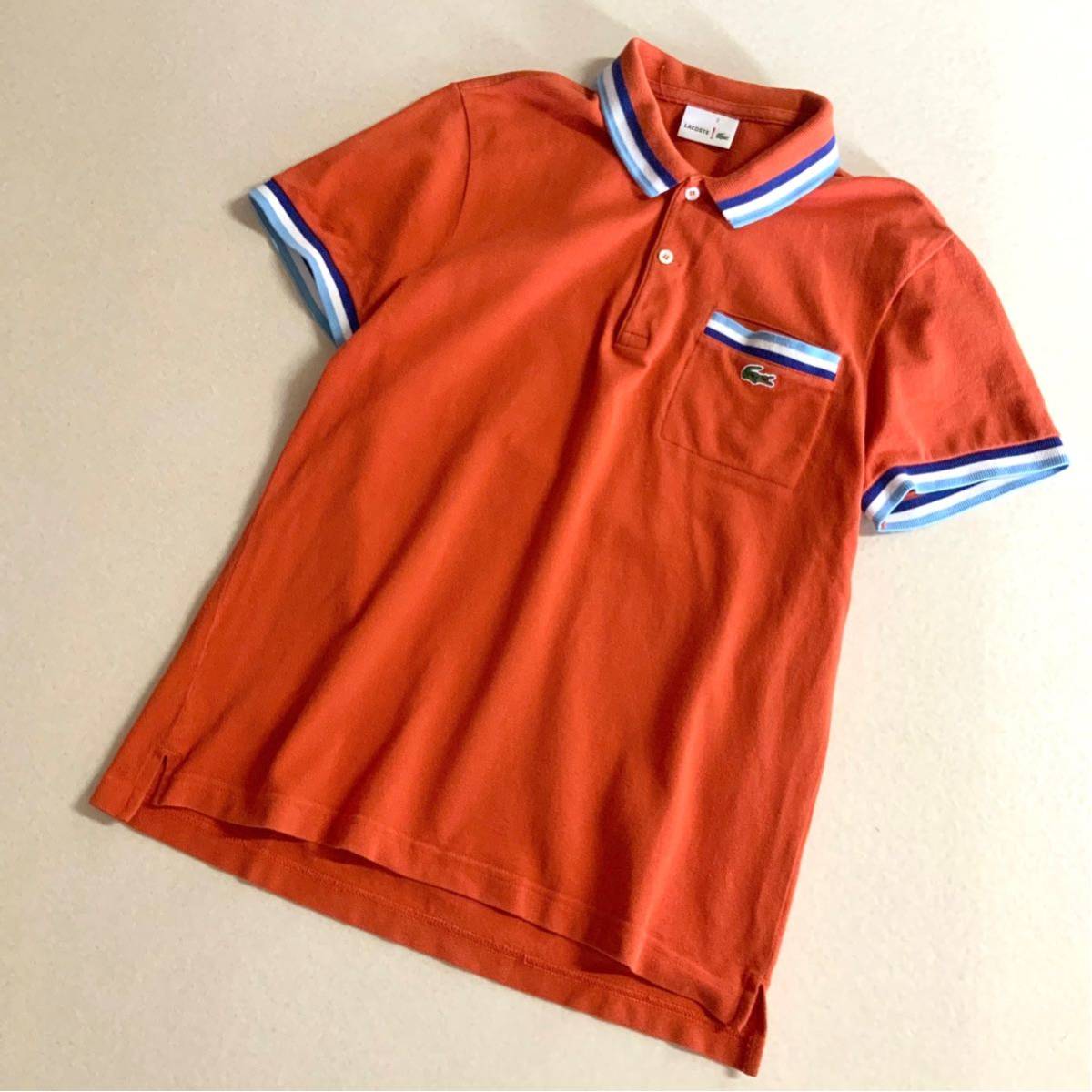 美品 LACOSTE Live! ラコステライブ 鹿子 半袖 ポロシャツ メンズ サイズ3 Sサイズ オレンジ ゴルフ golfの画像1