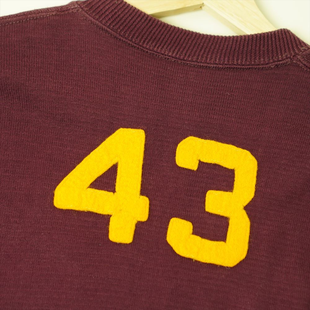 30s40s50s Vintage хлопок футболка cut and sewn окантовка рукав фетр нашивка темно-красный желтый 