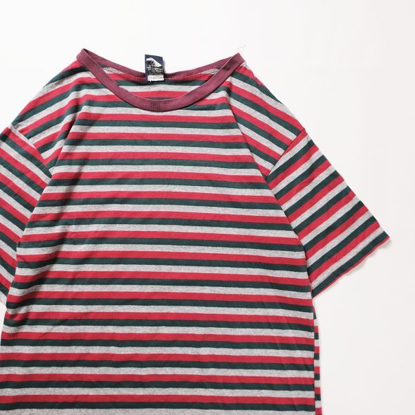 【返品不可】 80's 旧タグ オールド アメリカ製 90年代 無地 霜降り灰×赤×緑 (M) 半袖 Tシャツ コットン クルーネック ボーダー USA製 90's 無地 【返品不可】 80's 旧タグ オールド アメリカ製 90年代 無地 霜降り灰×赤×緑 (M) 半袖 Tシャツ コットン クルーネック ボーダー USA製 90's 無地