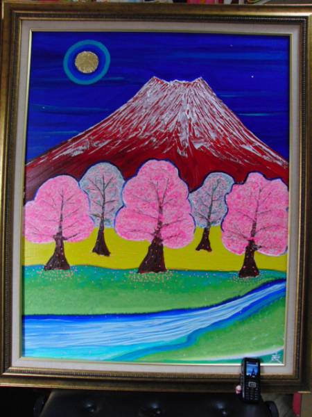 { country beautiful .}TOMOYUKI*..,[ Sakura . Mt Fuji ], oil painting .,F30 number :90,9×72,7cm, oil painting one point thing, new goods high class oil painting amount attaching, autograph autograph * genuine work with guarantee 