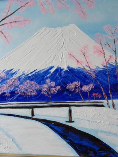 { country beautiful .}TOMOYUKI*..,[ Sakura . snow. Mt Fuji ], oil painting .,F20 number :72,7×60,6cm, oil painting one point thing, new goods high class oil painting amount attaching, autograph autograph * genuine work with guarantee 
