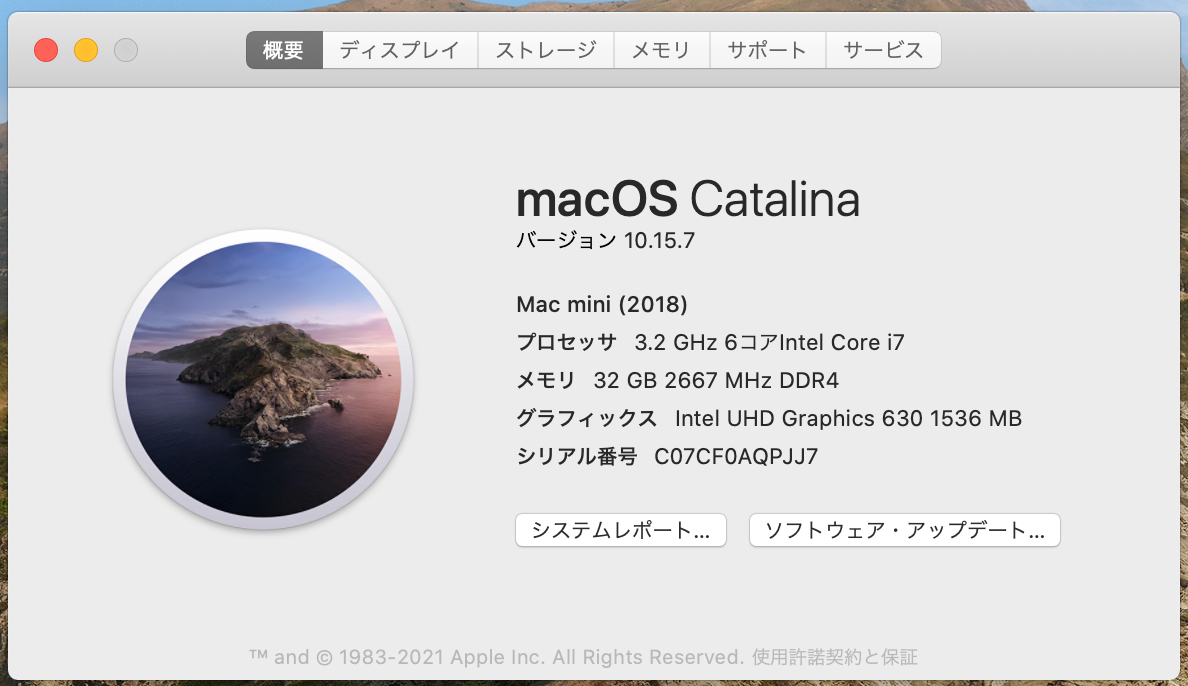 Mac mini（2018）A1993 / 3.2GHz 6コア i7 メモリ32GB_システム構成