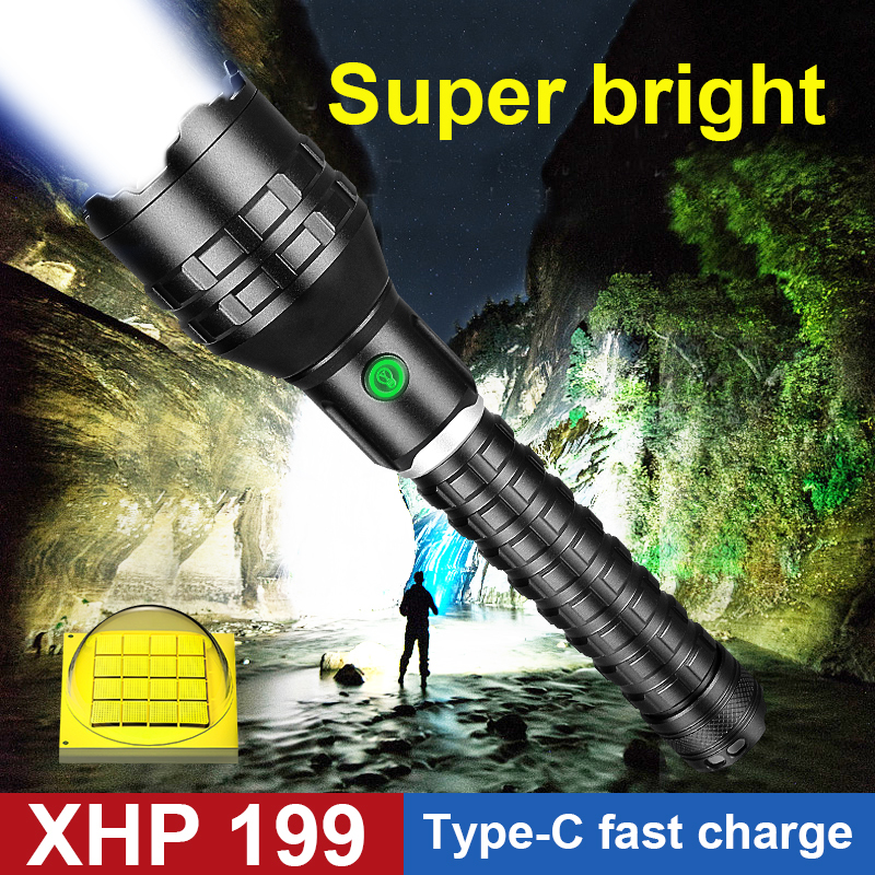 新商品 超高輝度 LED 懐中電灯 超強力 充電式 トーチライト キャンプ ランタン XHP199 ストラップ付き