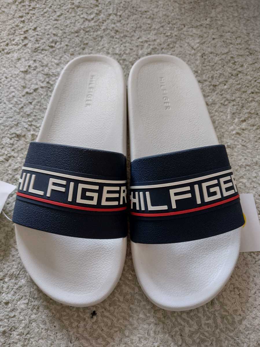 USA購入 TOMMY HILFIGER トミーヒルフィガー シャワー サンダル US9 サイズ 27cm ホワイト ダークブルー ネイビー 紺色 新品未使用_画像1