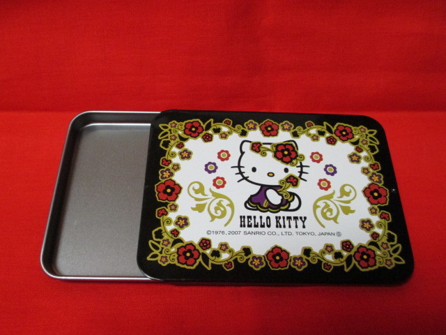 ★ハローキティ 2007 スライド缶ケース カードケース 黒 紫 サンリオ 薄型缶 レトロ 缶ケース 新品美品の画像1