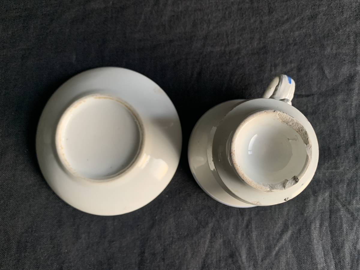 フランス 19世紀後期 白磁 ブリュロ カップ & ソーサー コップ カフェ 