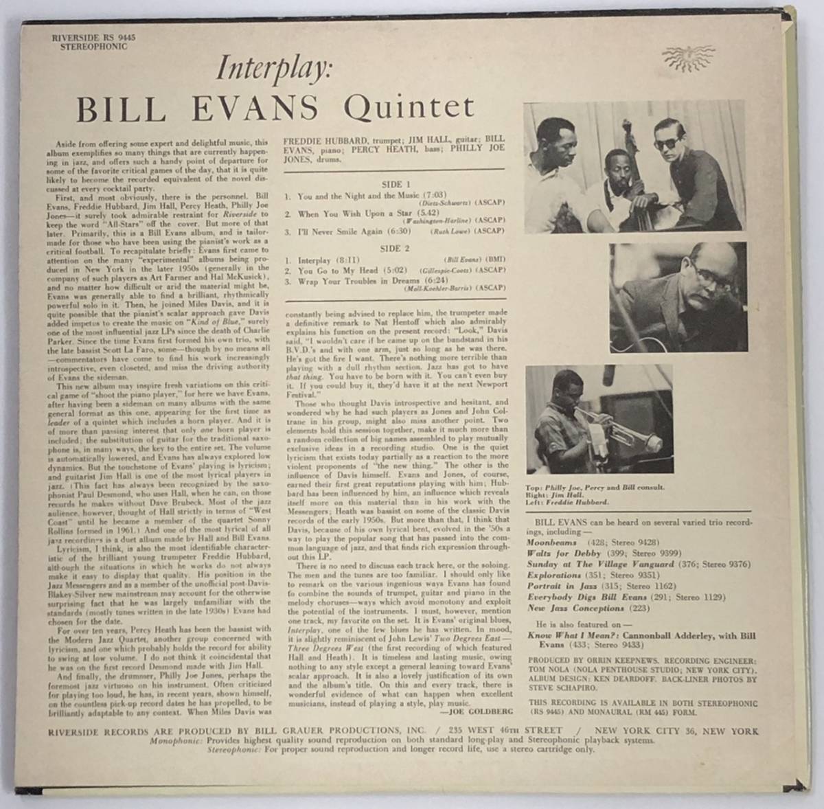 BILL EVANS ビル・エバンス「INTERPLAY」「EVERYBODY DIGGS」ORPHEUM盤　LPレコード2枚セット_画像3