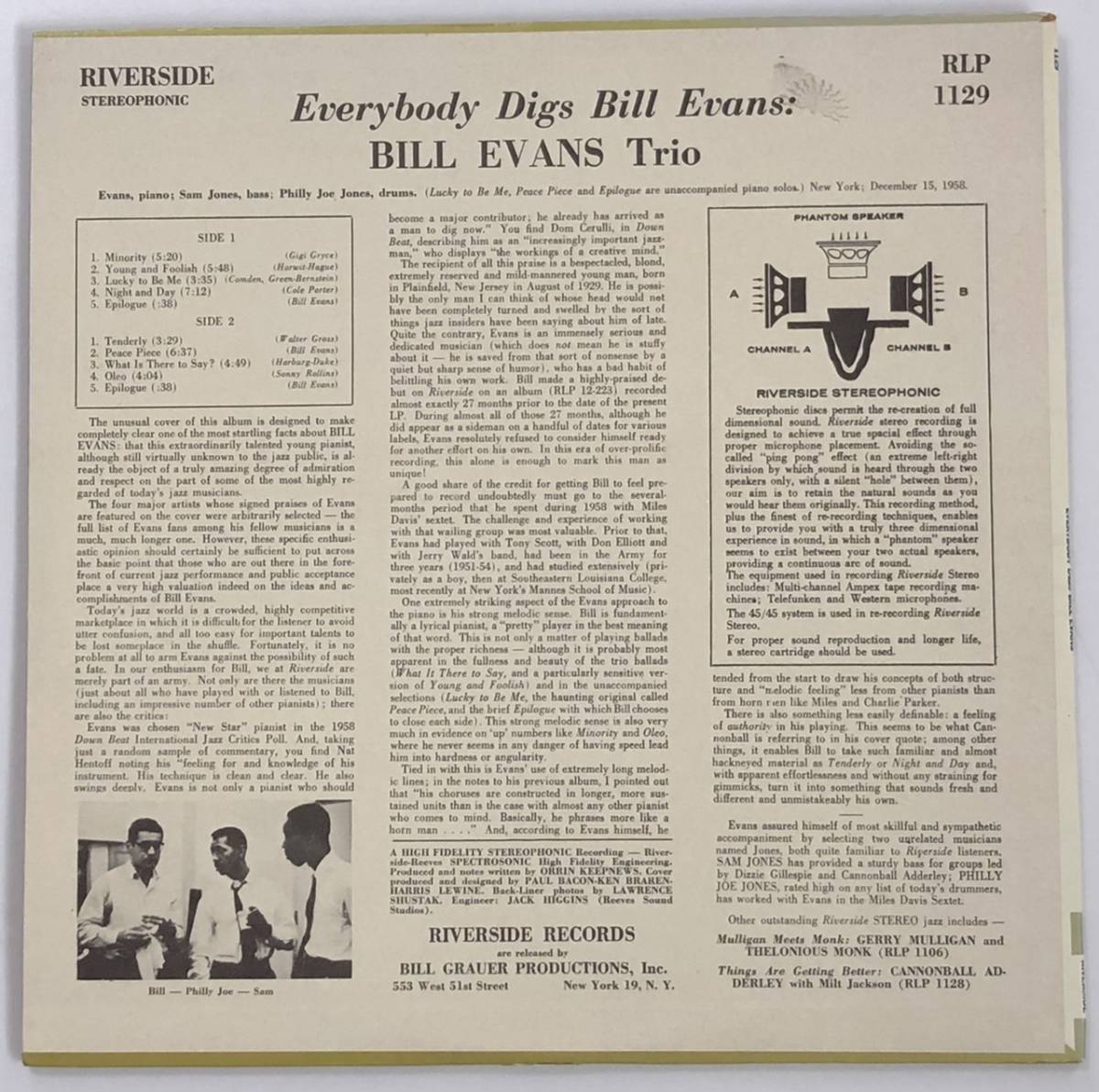 BILL EVANS ビル・エバンス「INTERPLAY」「EVERYBODY DIGGS」ORPHEUM盤　LPレコード2枚セット_画像7