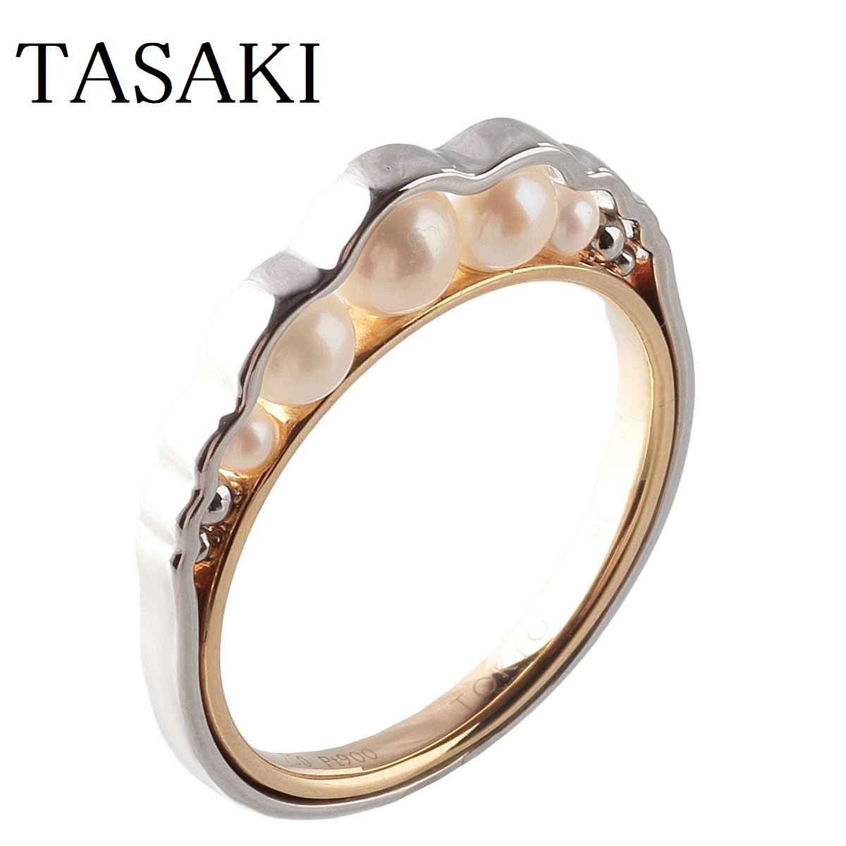 17700円 大幅にプライスダウン 美品 田崎真珠 タサキ K18 ダイヤ計0.09ct デザイン リング 指輪