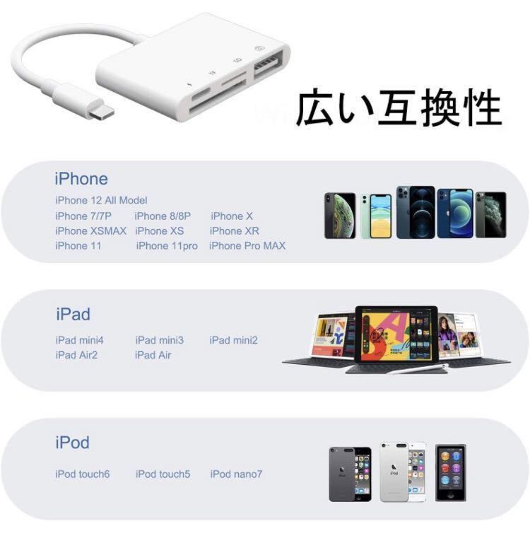 iPhone SD カードリーダー usb 変換アダプタ 4in1 多機能 データ転送/Office資料/写真/ビデオ SD/TF カメラアダプタ OTG機能 高速