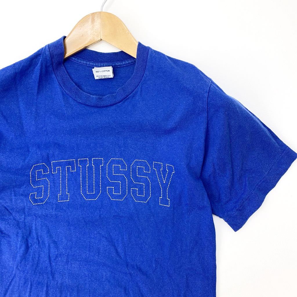 ステューシー ☆ STUSSY 半袖 Tシャツ 両面 ロゴ ナンバリング プリント ブルー S 細身 定番 ストリート スケボー 映える クール■FE122_画像4