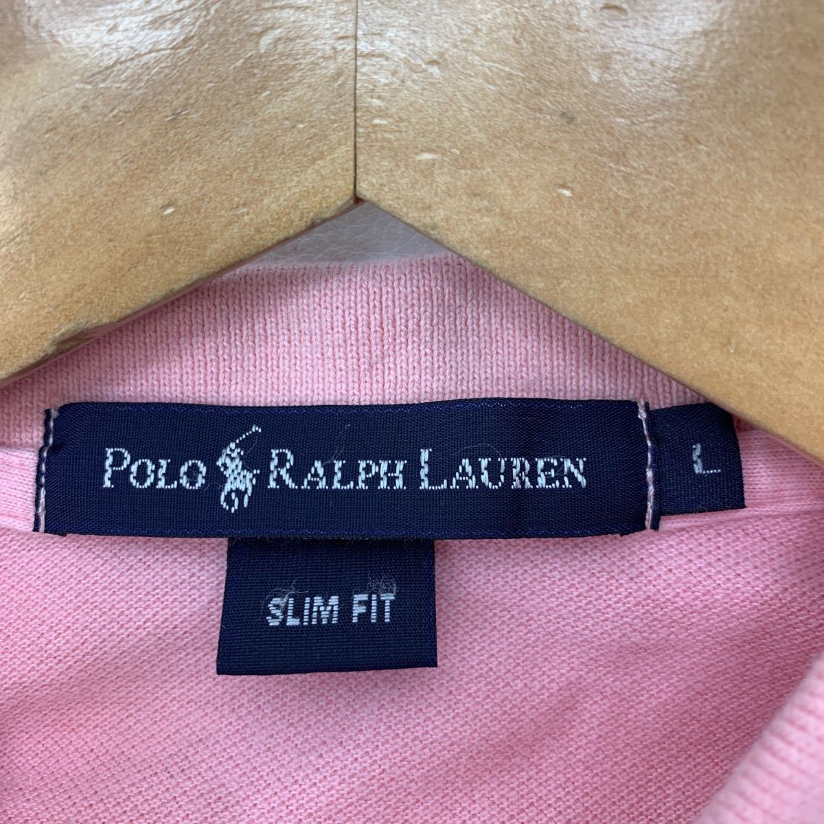 ポロラルフローレン ☆ POLO RALPH LAUREN レディース 半袖 ポロシャツ ピンク スリムフィット L 春夏 ぴったり ナイスカラー♪■FE165_画像5