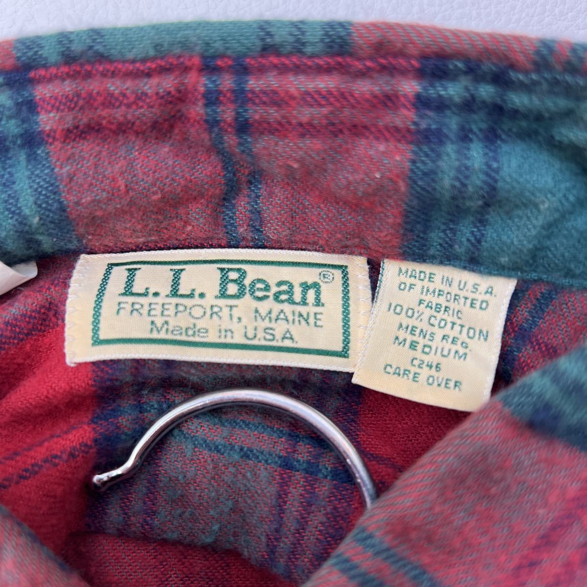 エルエルビーン ☆ L.L.Bean ☆ 希少 80s USA製 長袖 シャツ チェック ネルシャツ プリントネル M レッド グリーン 風合い抜群♪■AE172_画像5