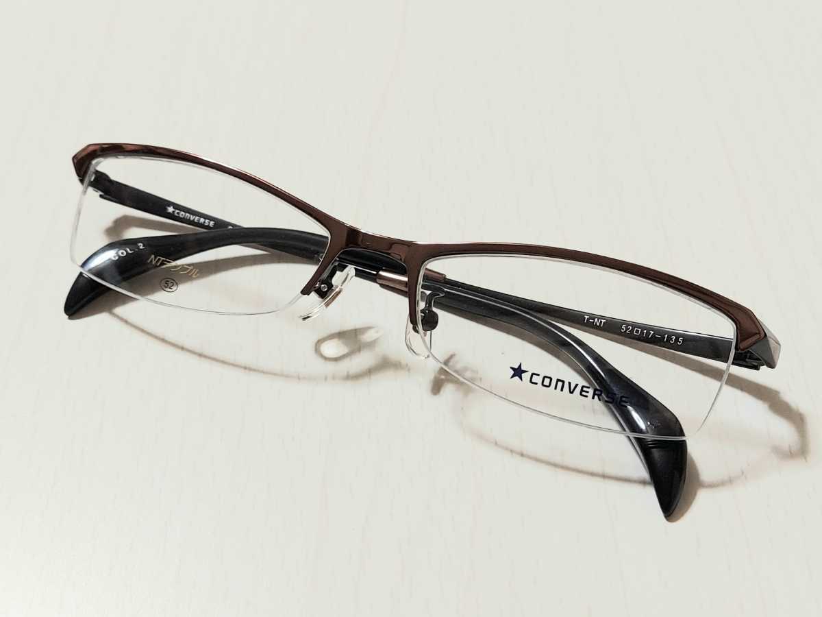 新品　CONVERSE　コンバース　ブランド　メガネ　眼鏡　高級感　オシャレ　上品　ハーフリム　ブラウン　メタリック系_画像4