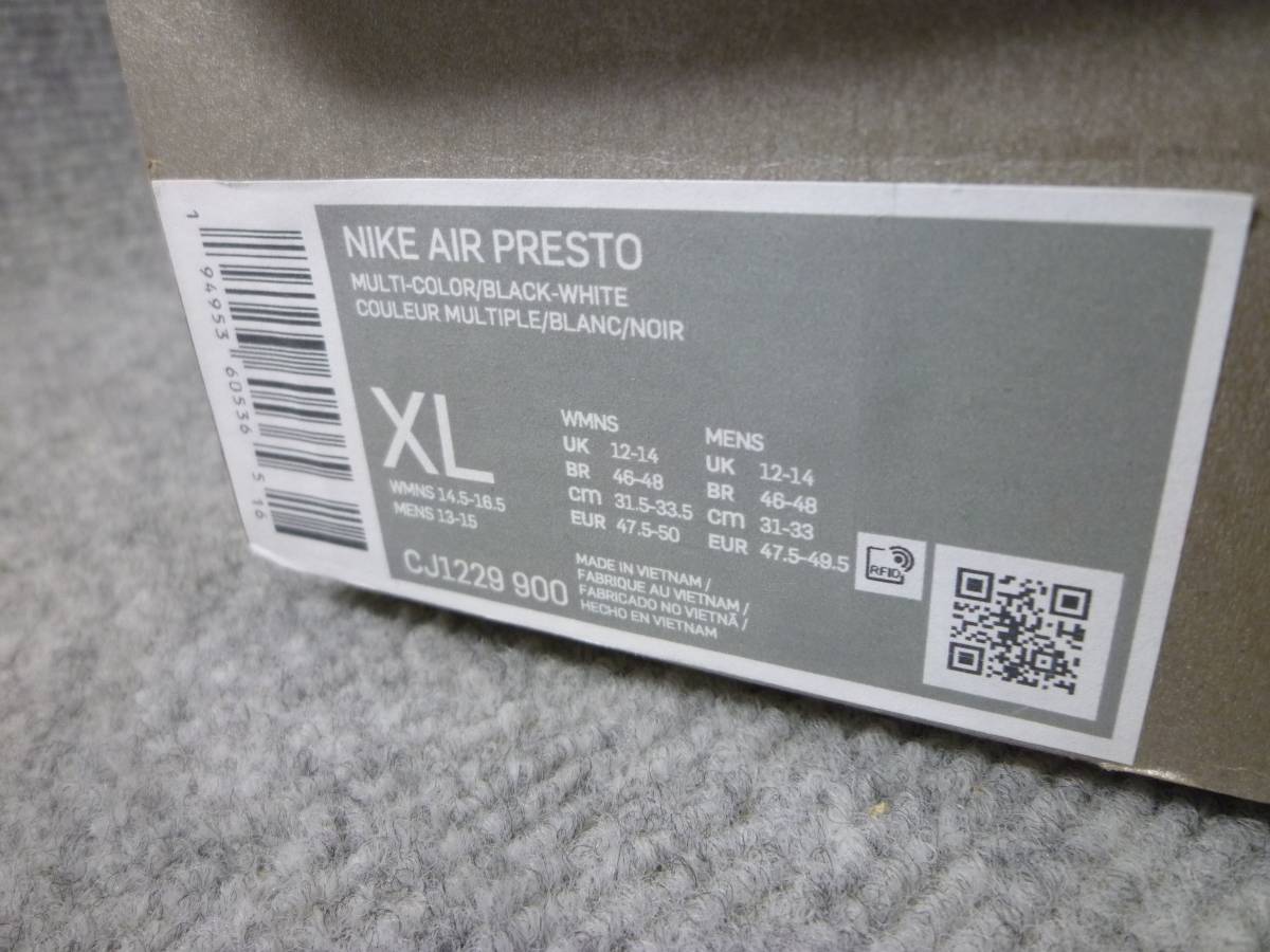 (5386) 新品 NIKE AIR PRESTO ナイキ エアプレスト CJ1229-900 スニーカー 靴 XLサイズ マルチカラー