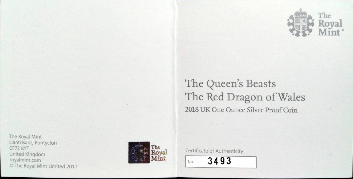 【 レッドドラゴン 】鑑定6枚 クイーンズ・ビースト 2018 イギリス 英国 銀貨 2ポンド 純銀 99.9％ PCGS PR 68 DEEP CAMEO COA・解説書つき_画像6