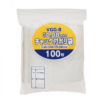 ジャパックス チャック付ポリ袋 厚み0.080mm 透明 100枚×25冊 VGG-8_画像1