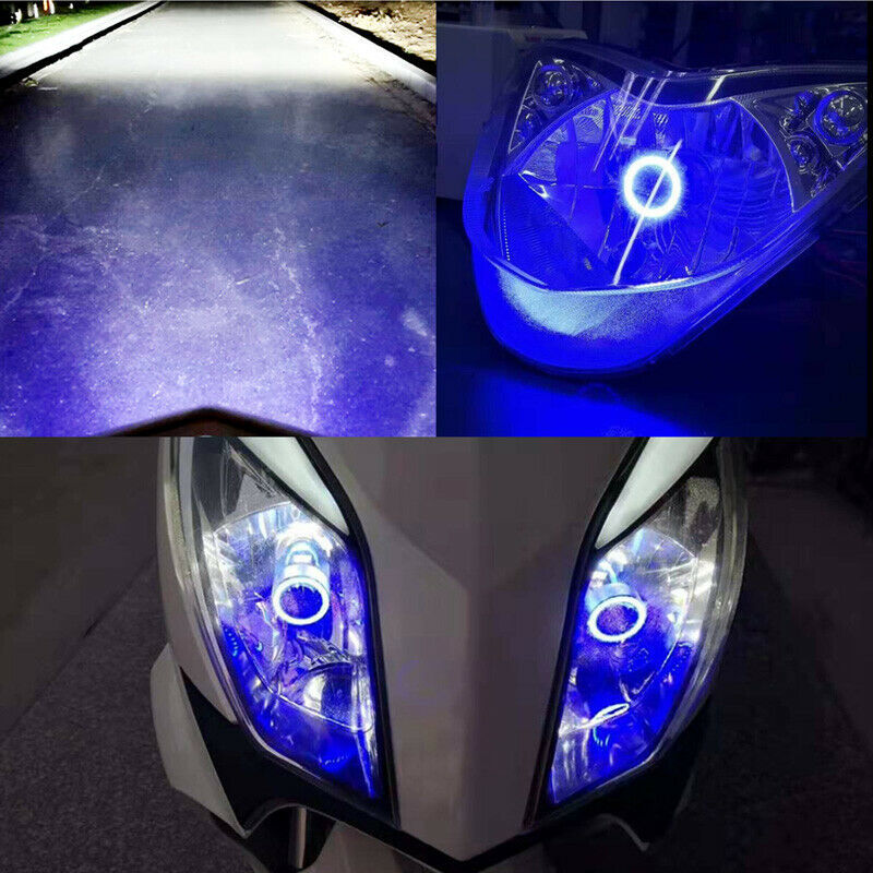 サボテンライフ 最新モデル 青色光付き CCFLバイク用LEDヘッドライトH4 Hi/Lo直流 DC 12V ホワイトライト6000K（青色)☆_画像1