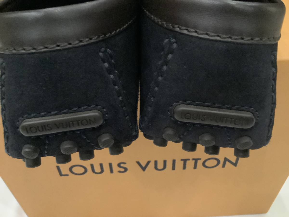 美品 正規品 本物 ルイ ヴィトン LOUIS VUITTON メンズ 8 ブラック × コゲ茶 靴 革靴 レザー 箱 モカシン ドライビング シューズ_画像5