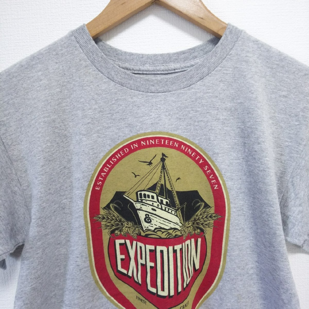 (^w^)b エクスペディション ワン 半袖 Tシャツ トップス グレー Expedition One 船 ロゴ プリント カジュアル おしゃれ 古着 メンズ S_画像3