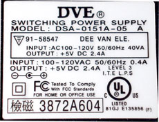 DVE +5V2.4A DSA-0151A-05 A #yh1059-01