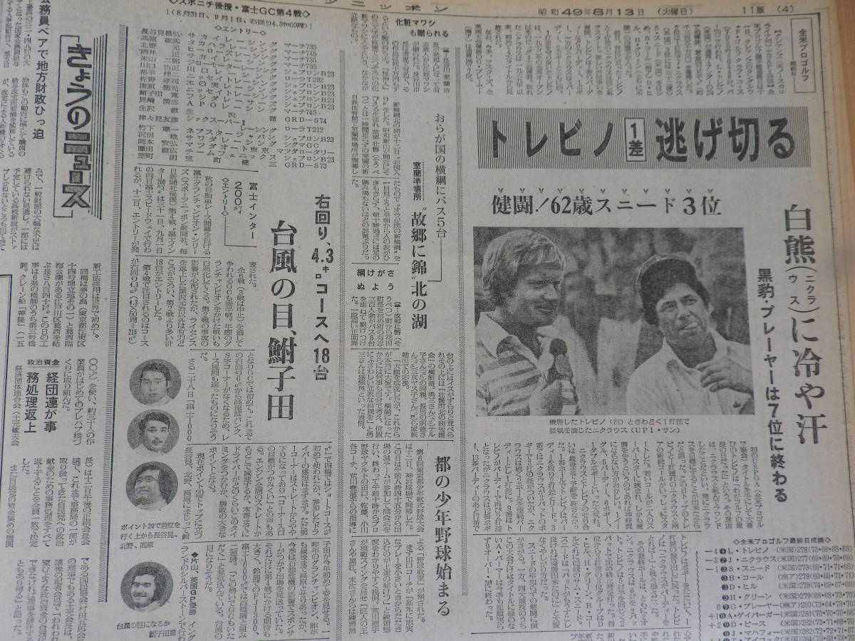 『 スポーツニッポン紙 』昭和４９年（１９７４年）８月の１ヶ月分です。（ロイヤル小林）・（上原康恒）・（リー・トレビノ）_画像5