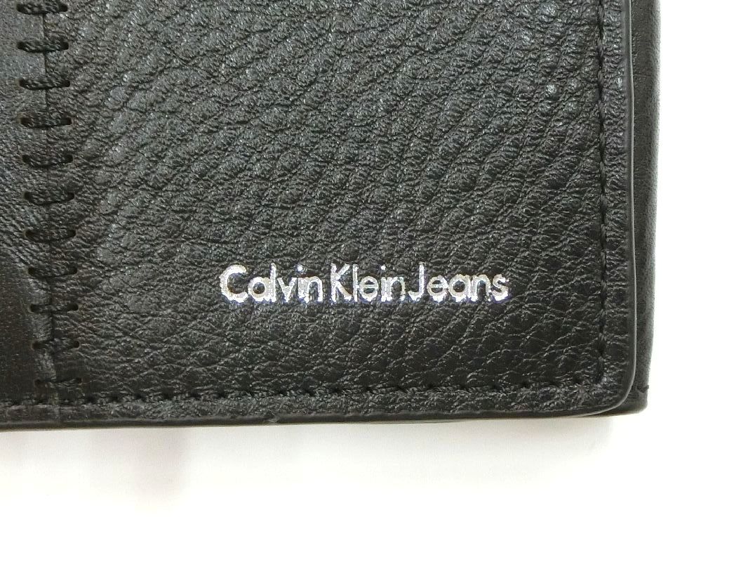 ●A-797●カルバンクラインジーンズ 長財布 二つ折り ブラック 札入れ カード入れ レザー CalvinKlein Jeans　中古_画像3