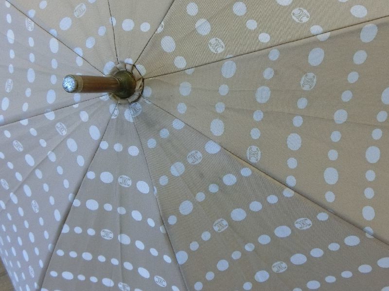 ●A-772●CELINE セリーヌ 長傘 雨傘 ベージュ ドット 水玉 手開き式 中古の画像8