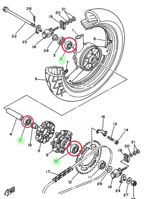 Kawasaki GPZ1100 日本製 後リアホイール ハブベアリング 抜き工具 画像付き詳細作業手順 レストア スプロケ DIY_リアホイール用