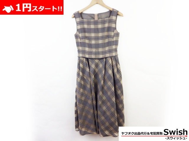 A821●FOXEY フォクシー●未使用 Dress “Aalto” チェック ワンピース 38 ベージュ●_画像1