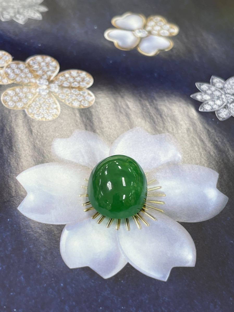 海麗　天然翡翠裸石　大粒　カボションルース　高級jewelryジュエリーオーダーメイド用　濃いグリーン色　重さ36.5ct MIRE1064_画像9