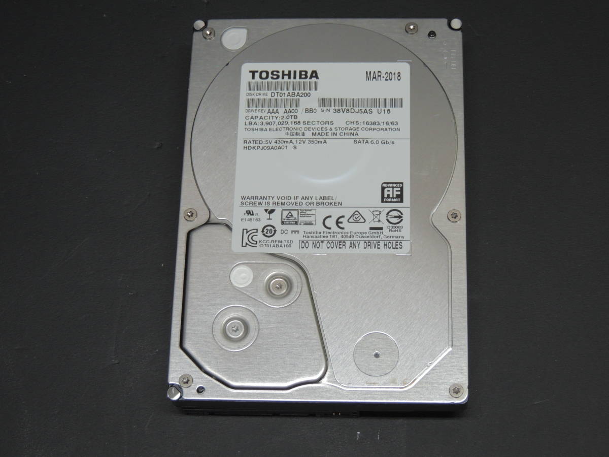 【送料無料/検品済み】TOSHIBA 2TB HDD 3.5インチ DT01ABA200 (使用4262時間) 管理:v-77_画像1