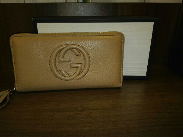 あくまで 箱付き GUCCI 長財布 ラウンドジップ ソーホー グレージュ