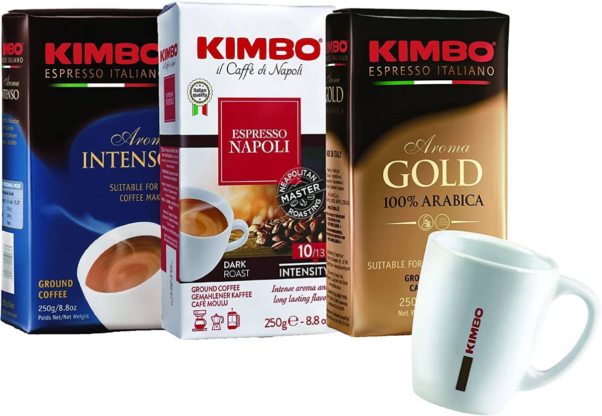 キンボ KIMBO 250g×3種 イタリア エスプレッソ コーヒー粉 マグカップ付き 飲み比べセット 年末のプロモーション大特価！ コーヒー粉