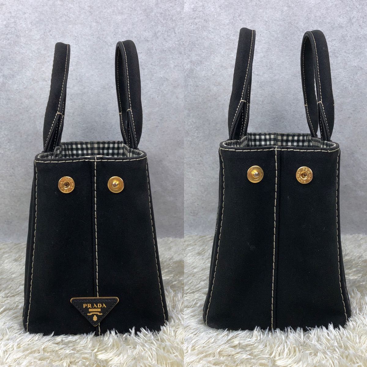 プラダ PRADA カナパ 裏地ギンガムチェック ブラック 黒色 プラダ PRADA カナパ 裏地ギンガムチェック ブラック 黒色
