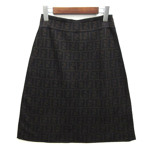 フェンディ FENDI ズッカ柄 ニット スカート 台形 ゴムウエスト ウール