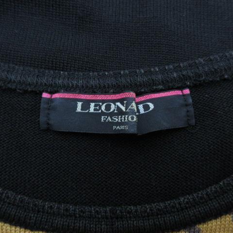 レオナール LEONARD 総柄 ニット セーター ラインストーン ニットソー トップス 刺繍 スタッズ ロゴ ウール シルク クルーネック L 