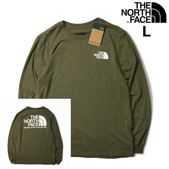 1円～!売切!【正規新品】THE NORTH FACE LONG SLEEVE THROWBACK TEE 長袖 Tシャツ ロンT US限定 男女兼用 登山 アウトドア(L)緑 180902-15_画像3