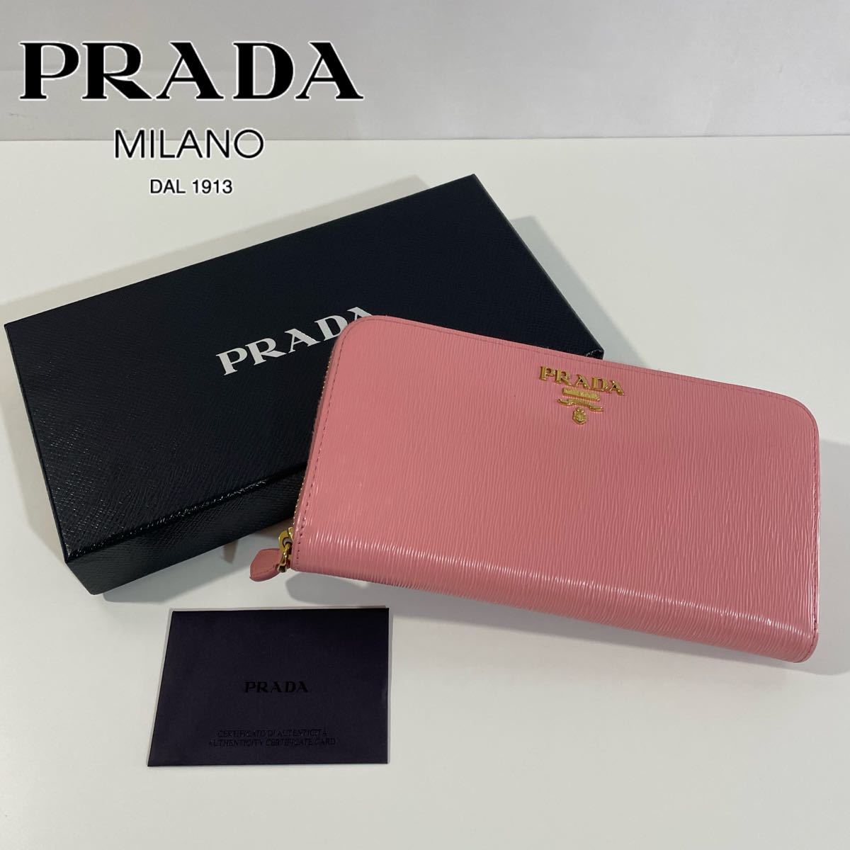 PRADA VITELLO MOVE BI プラダ ヴィッテロ ムーブ ラウンドファスナー 長財布 ピンク_画像1