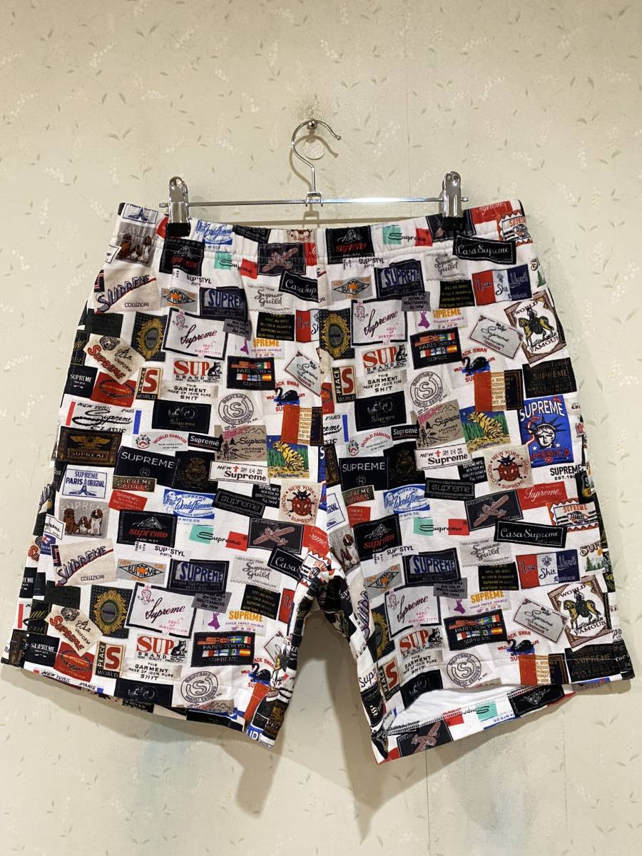 ※Supreme シュプリーム Labels Pique Shorts 総柄 ハーフ ショート パンツ S 　　 BJBB.E