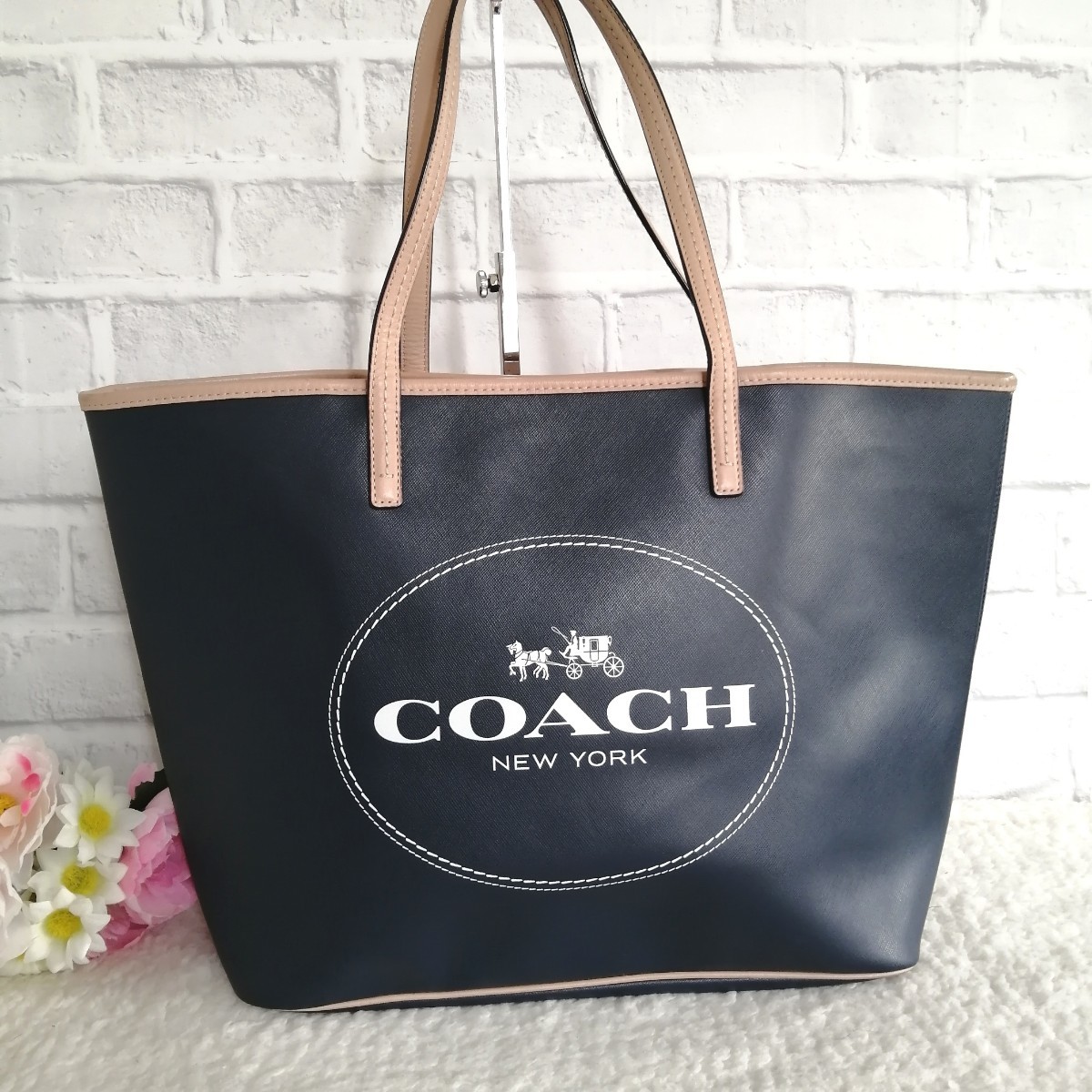 絶対一番安い 美品☆COACHコーチ☆ ロゴ トートバッグ ネイビー