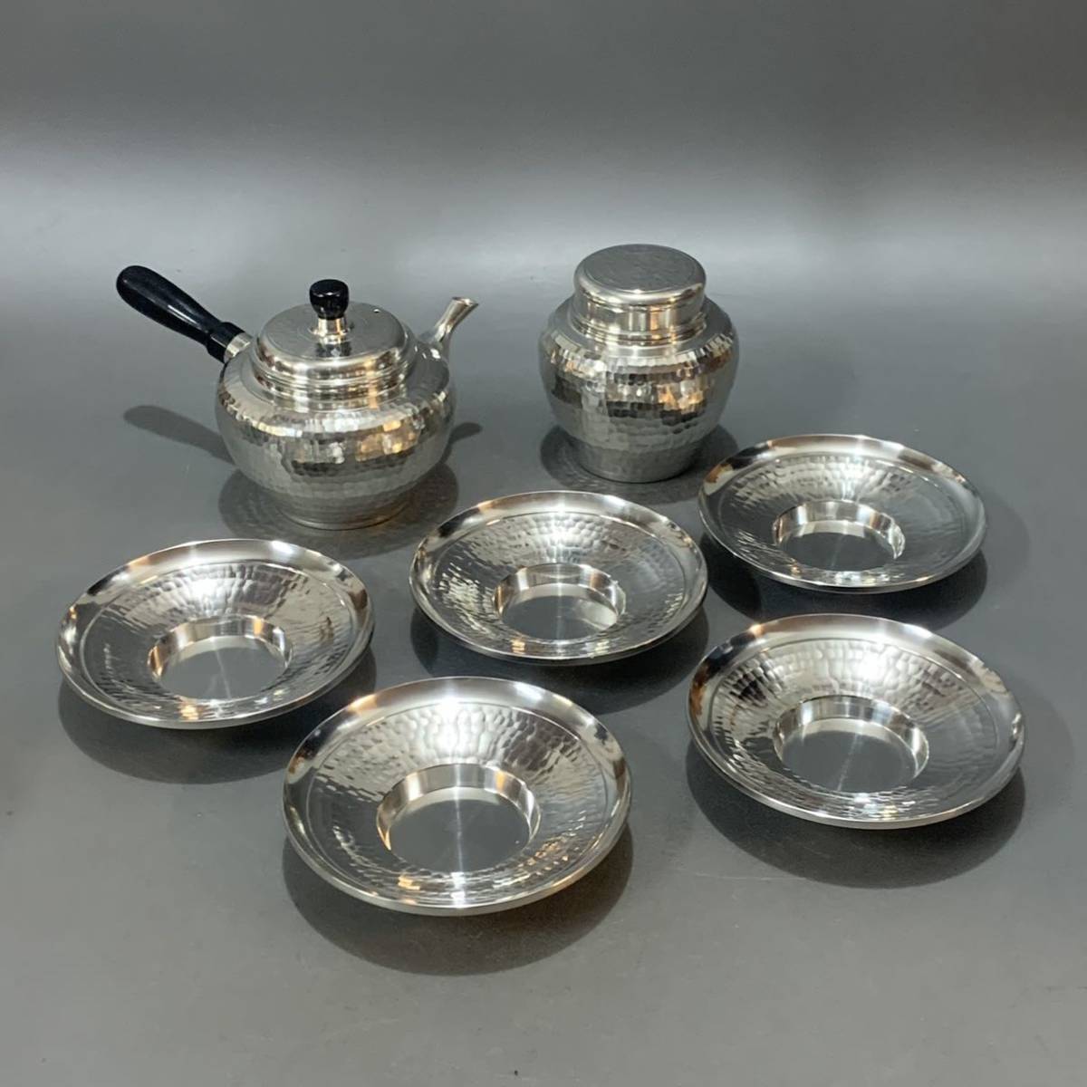樟73)錫半 上錫製槌目茶器 急須 茶入 茶托 煎茶道具 | contifarma.pe