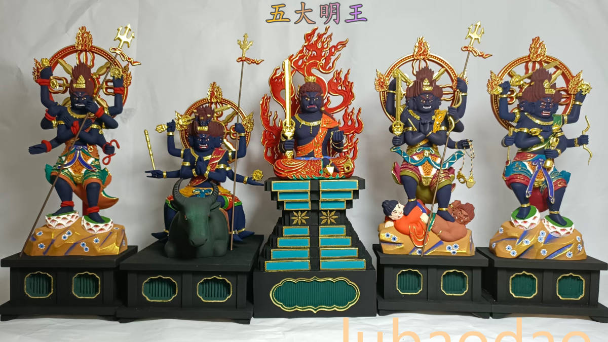 最高級 五大明王神像 木彫仏像 精密細工 彫刻 彩繪 仏教美術 彫刻工芸