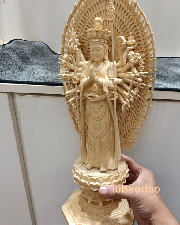 特上彫 木彫仏像 千手観音菩薩 観音像 檜木 彫刻工芸品 仏師で仕上げ品-