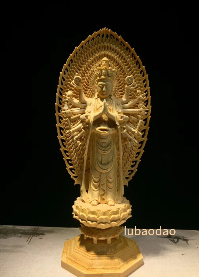 仏教工芸品 千手観音菩薩像 仏師彫り 木彫仏像 精密細工 高さ43cm www
