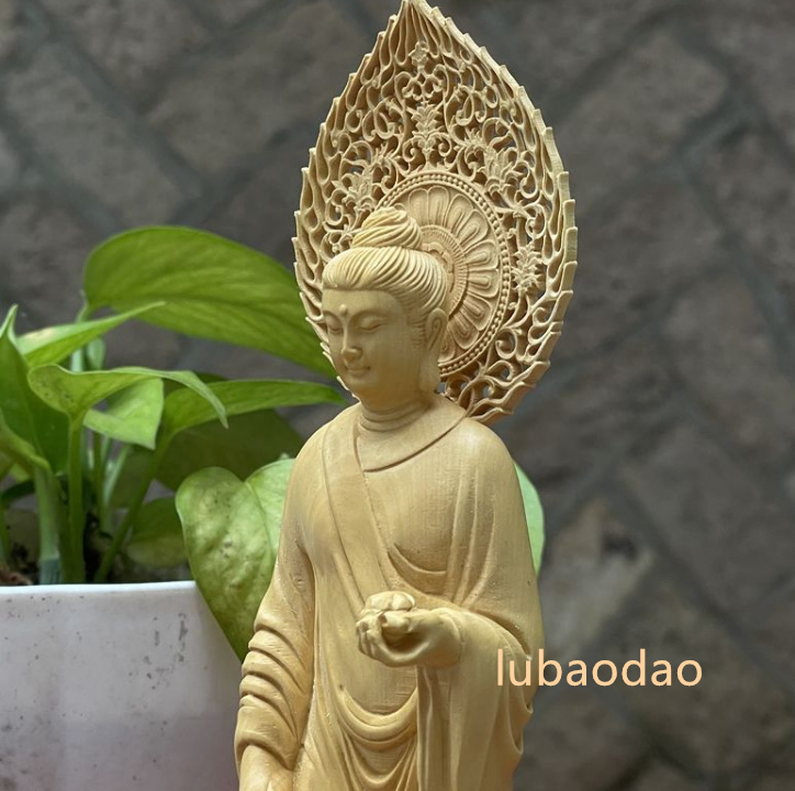 特上彫 釈迦牟尼三聖 精密細工 木彫仏像 仏師で仕上げ品 仏教工芸品 置物