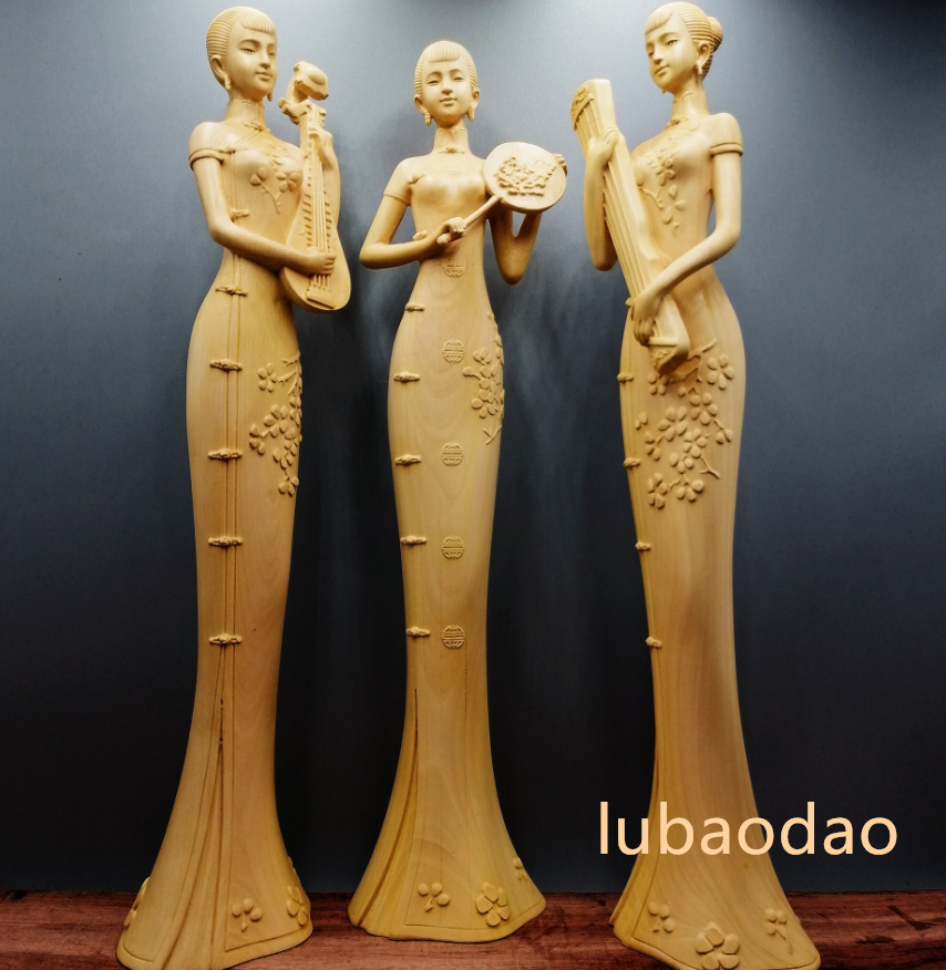 木彫り 3点セット 美女 女性 飾り 置物 ヌード 彫刻工芸品
